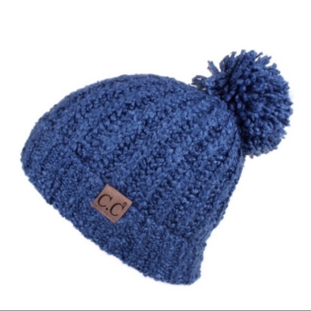 Dark Blue Chenille Beanie with Pom!  ❄️
